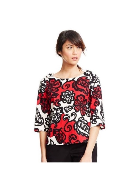 Boden Tops - Boden Ursula 3/4 Sleeve Floral Blouse Top Black & Red Sz 16